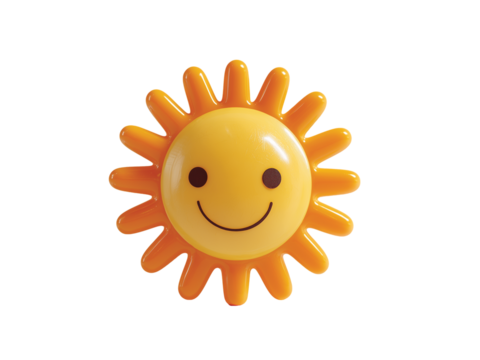 Happy smiling sun icon, 3d cartoon isolated on transparent background png - Powered by Adobe