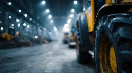 Obraz premium Heavy hinery operating in a modern factory at night