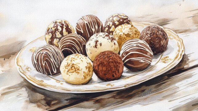 National Truffle Day Assorted chocolate truffles on elegant ceramic plate
