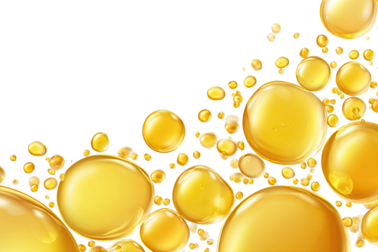 Golden liquid droplets, a close-up view.  Abstract, glossy, and dynamic - Powered by Adobe