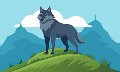 Download A Wolf Standing In Hill Vector Art Illustration Eps File For Design.