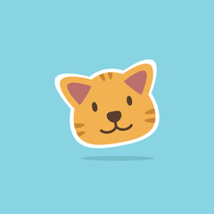Cute orange cat face sticker illustration on blue background. Perfect for pet-themed designs, animal lovers, kids’ graphics, greeting cards, stationery, social media icons, and adorable cartoon-style 