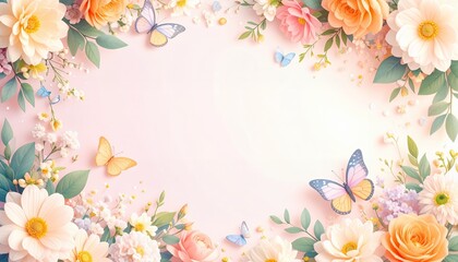 蝶と花に囲まれた春のガーデン