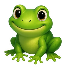 Fototapeta premium A cute, cartoon-style green frog with large eyes and a friendly smile on transparent background.