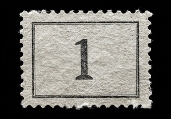 Close-up of a vintage postage stamp.  A single, bold number "1" is centered on a light beige, textured paper stamp.  A black border frames the stamp