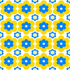 seamless pattern with yellow and blue flowers