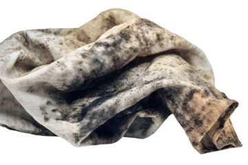 Dirty rag showing stains and grime on transparent background