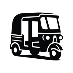Fototapeta premium Black and White Silhouette Vector of Auto Rickshaw or Tuk Tuk for Urban Transport, Vintage Taxi, and Traditional Vehicle Illustration