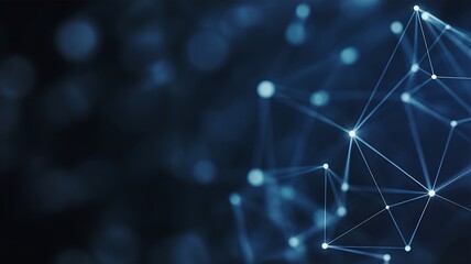 Abstract blue network of glowing points and lines on a dark background