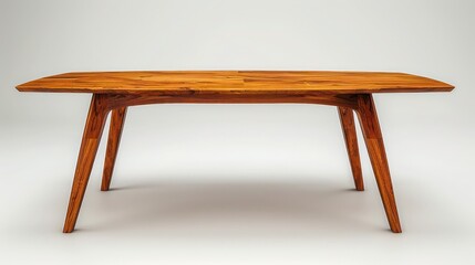  table with angled wooden legs, placed on white background and surface,