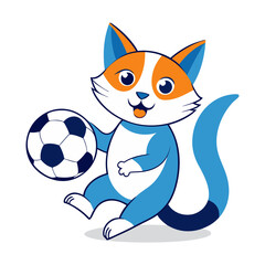Download Cat   Soccer Football Ball Sports Vector Art Illustration . This Icon Concept Isolated Premium Vector. Flat Cartoon Style Svg File For Design.