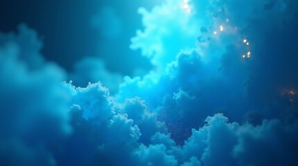 Fototapeta premium Vibrant blue sky with luminous clouds and distant lights