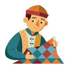 Download A Man Quilting Vector Illustration . This Icon Concept Isolated Premium Vector. Flat Cartoon Style Svg File For Design.