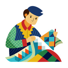 Download A Man Quilting Vector Illustration . This Icon Concept Isolated Premium Vector. Flat Cartoon Style Svg File For Design.