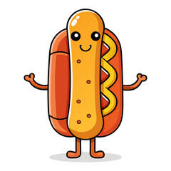 Download Cute Hotdog Holding Mustard Cartoon Vector Icon Illustration . This Icon Concept Isolated Premium Vector. Flat Cartoon Style Svg File For Design.