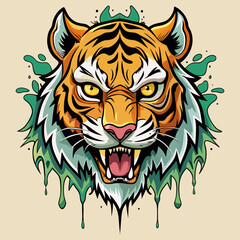 Download Mythical Tiger Tattoo Style. , T-Shirt Design. Light Strokes, Paint Dripping Vector Illustration . This Icon Concept Isolated Premium Vector. Flat Cartoon Style Svg File For Design.