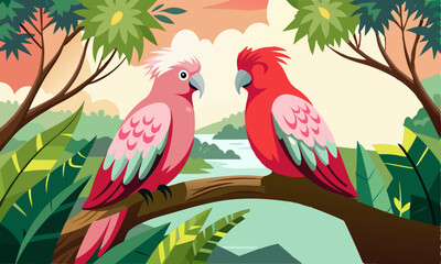 Download Couple Galan In Tree Wood Vector Illustration . This Icon Concept Isolated Premium Vector. Flat Cartoon Style Svg File For Design.