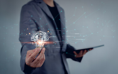 Idea thinking processes and psychology, thinking concept. Machine learning and artificial...