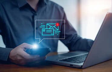 New email notification concept for business e-mail communication and digital marketing. Inbox...