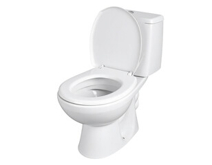  Toilet with Open Seat and Visible Interior Bowl, angled top-down view, isolated transparent background PNG