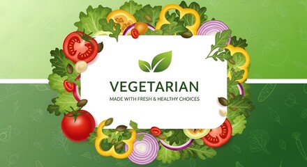 Colorful vegetarian design featuring fresh vegetables and greens suitable for health-conscious...