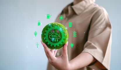 Net zero environmental concept, A modern reduce greenhouse gas emissions in the world and reduce...