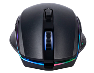 Black Gaming Mouse with RGB Lighting Effect, Dynamic Side Perspective, isolated transparent background PNG