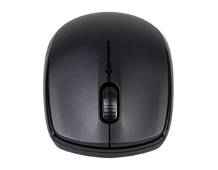 Ergonomic Black Computer Mouse, Front View with Scroll Wheel, isolated transparent background PNG