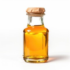 Small glass bottle with amber liquid and cork stopper