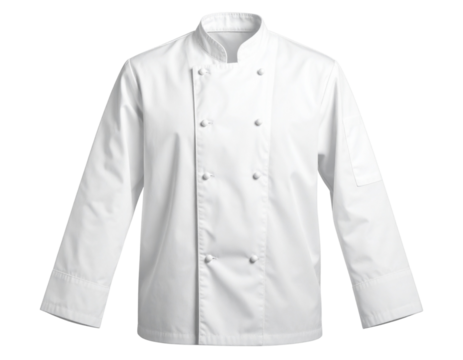  Classic White Chef’s Jacket Front View, Buttoned Up, isolated transparent background PNG