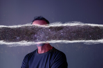 Surreal cosmic mind explosion in portrait.