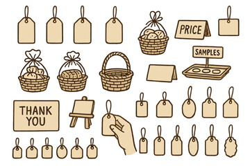 Crafting labels and tags for a market display with various designs and themes