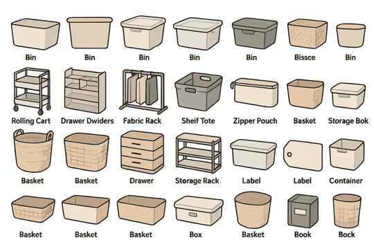 Storage solutions for organizing items in a neat and efficient way using various containers and bins