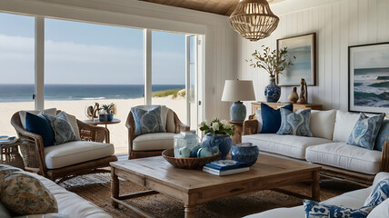 Beach-style colorful living room