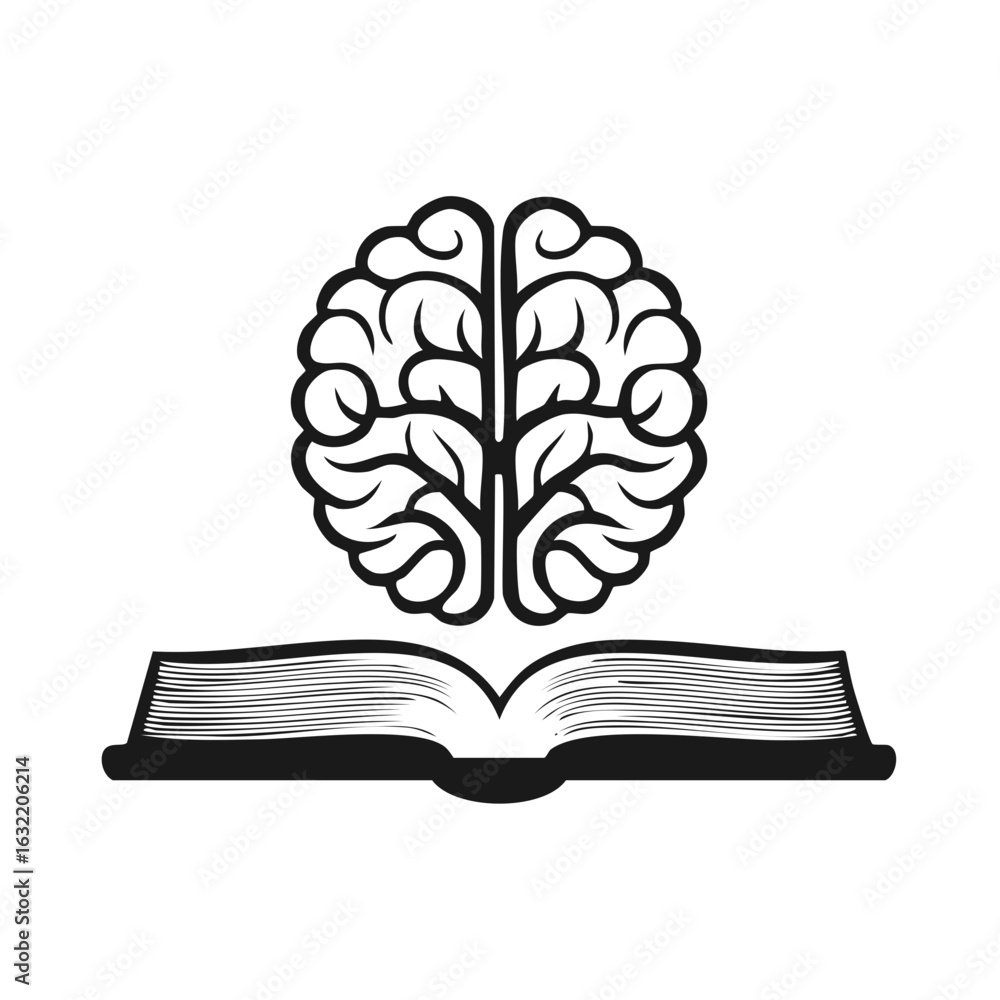Aufkleber stylized brain over open book suggesting knowledge growth and learning concepts