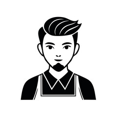 Obraz premium Stylized black and white portrait of a young man with a beard wearing an apron