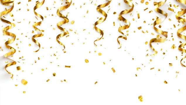 Gold streamers and confetti on white background - Powered by Adobe