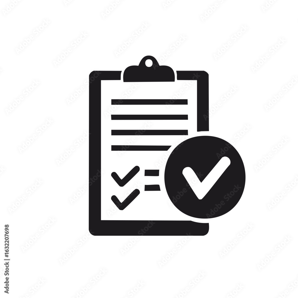 Aufkleber simple flat vector icon of a clipboard with a checklist and check mark for approval, compliance, or 