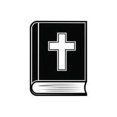 Black book with white Christian cross symbol on cover isolated icon illustration