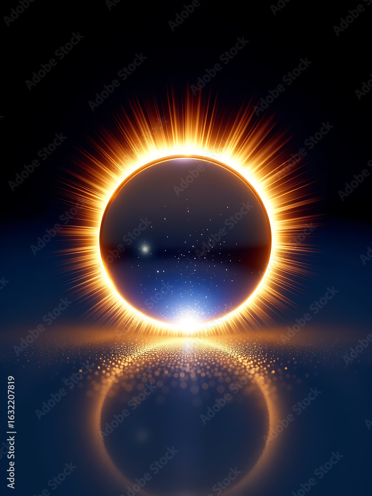 Poster glowing orb illuminated intense radial gradient surrounded ethereal ambient glow set deep blue