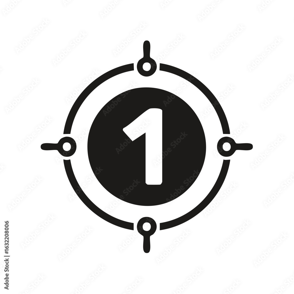 Poster number one icon in circle with target markers represents first place and priority