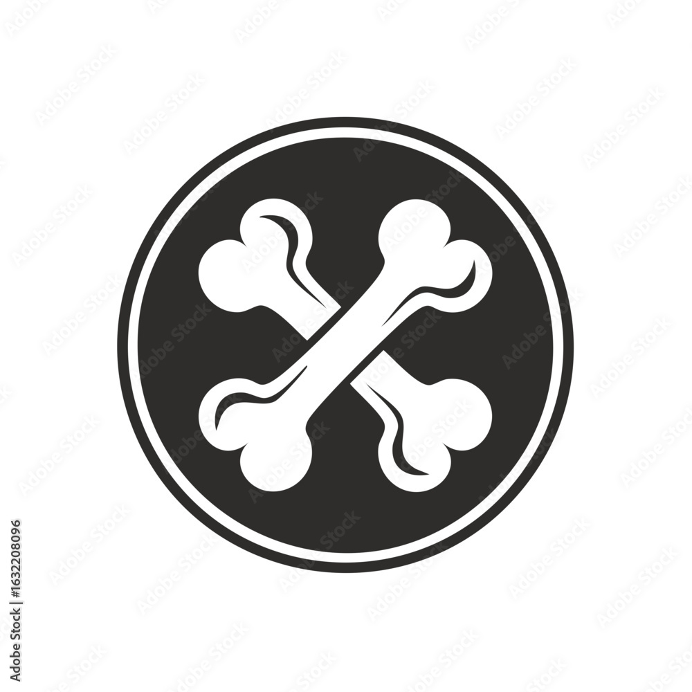 Poster crossed bones icon in black circle for design element