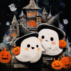 halloween pumpkin and ghost