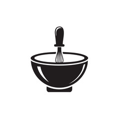 Black and white illustration of a mixing bowl and whisk