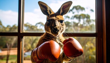 ボクシンググローブを付けているカンガルー