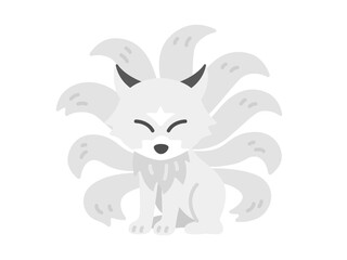 九尾の白狐のキャラクターのイラスト