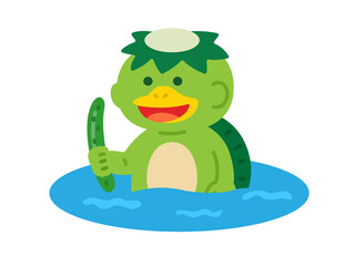 川に入った、河童のキャラクターのイラスト