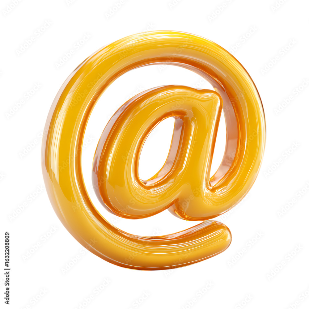 Poster glossy golden at symbol isolated on a transparent background representing email and internet communi