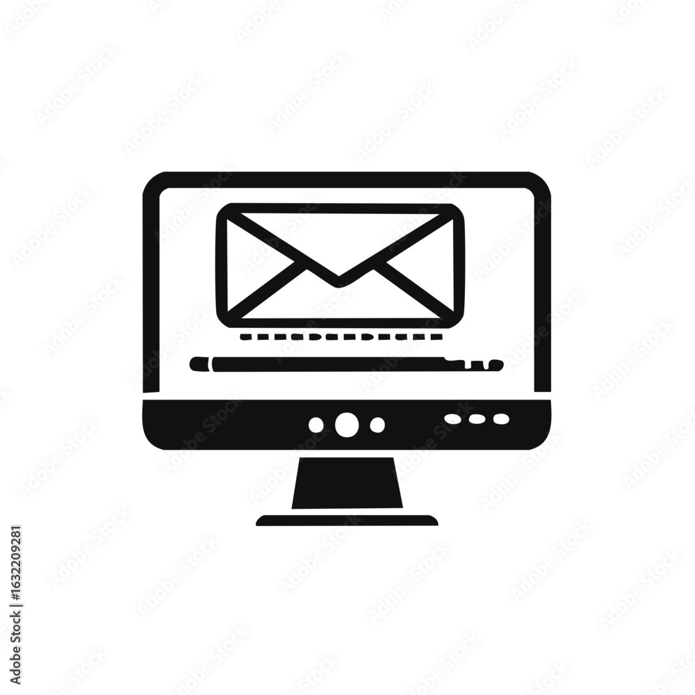 Poster email message on desktop computer screen, new mail notification, communication