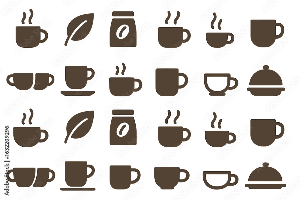 Aufkleber coffee icons in various styles for use in design projects and illustrations related to beverages and